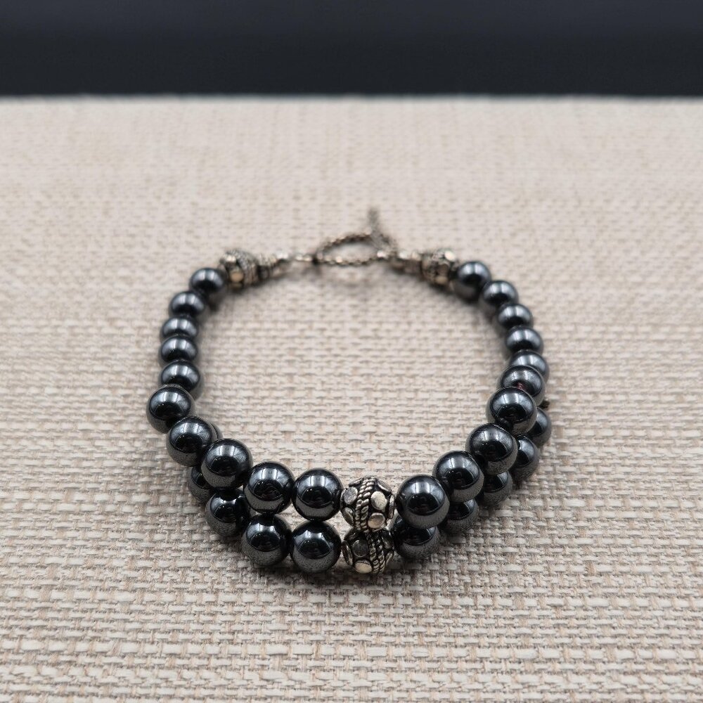 8.5 Inch Sterling Silver Double Magnetite Stones Bracelet B893